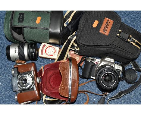 TWO VINTAGE CAMERAS, comprising a Zeiss Ikon Contaflex camera with a Carl Zeiss Tessar 45mm lens in a brown leather case, a Z