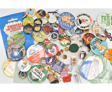 A BOX OF BAGDES, PIN BADGES AND STICK PINS, assorted badges, pins and sticks pins some badges to include Thomas the Tank Engi