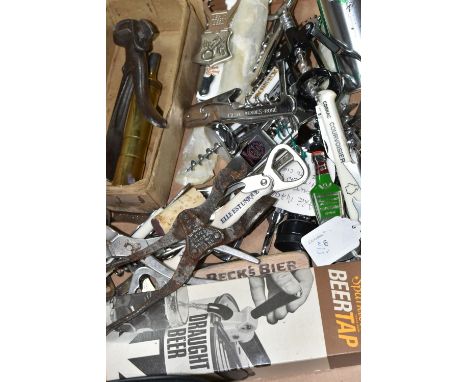 ONE TRAY CONTAINING A LARGE COLLECTION OF ADVERTISING CORKSCREWS AND BOTTLE OPENERS, to include Menthe Pastille, Whitbread, C