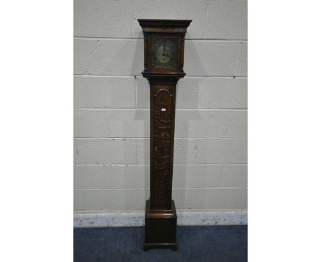 A.ALLEN OF BURLEY, A 20TH CENTURY OAK CASED GRANDDAUGHTER CLOCK, with a single fusee movement, the glazed door enclosing a 5.