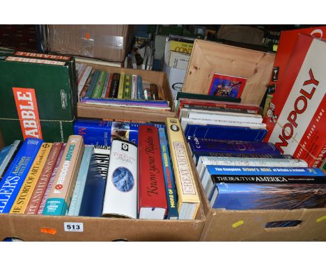 THREE BOXES OF BOOKS AND SUNDRY ITEMS, containing over fifty-five miscellaneous titles in hardback format, subjects include c