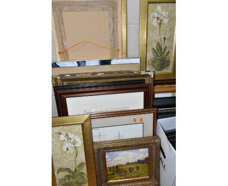 A QUANTITY OF DECORATIVE PRINTS ETC, to include two Bill Waugh golfing themed prints, a Mary Stork limited edition print on c
