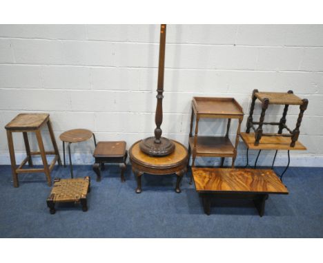 A SELECTION OF OCCASIONAL FURNITURE, to include a Waring and Gillow style walnut circular occasional table, on cabriole legs,