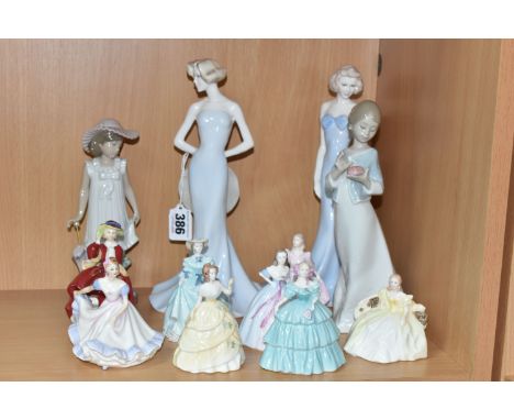 TWELVE FIGURINES, comprising Coalport Silhouettes 'Carole' and 'Nicole', Nao 1588 A Gift from the Heart (one finger missing) 