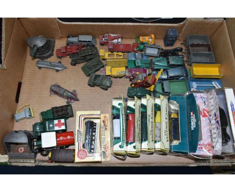 A QUANTITY OF UNBOXED AND ASSORTED PLAYWORN DIECAST VEHICLES, to include Dinky Toys Light Dragon Tractor, No.162a, Reconnaiss