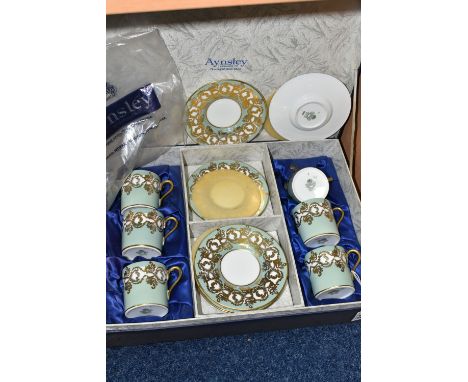 A SET OF SIX AYNSLEY 1216 IMPERIAL NILE GREEN DEMITASSE CUPS AND SAUCERS, comprising six cups and sis saucers in a presentati