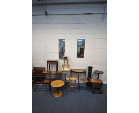 A LARGE SELECTION OF OCCASIONAL FURNITURE, to include a mid-century teak wall mirror, another wall mirror, four various foldi