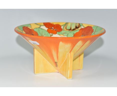 A CLARICE CLIFF CONICAL FRUIT BOWL, in Nasturtiums pattern, with printed Clarice Cliff and Wilkinson Ltd backstamps, height 9