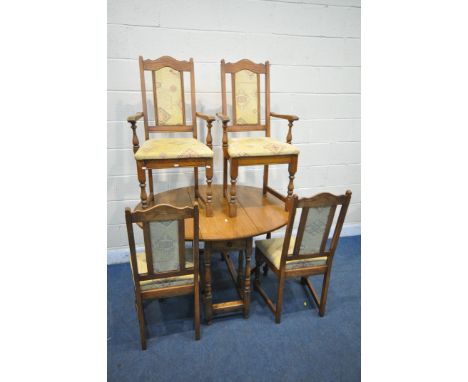 A 20TH CENTURY OAK GATE LEG TABLE, with a single drawer, on turned legs, open width 121cm x closed width 40cm depth 99cm x he