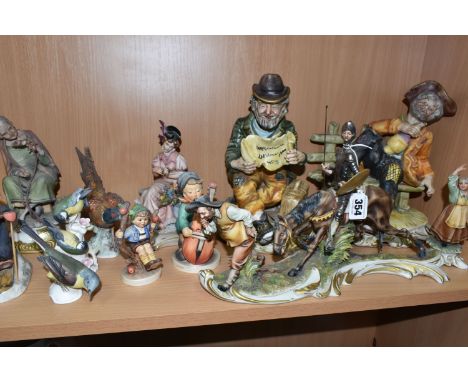 A GROUP OF FIGURES, comprising a Capodimonte figure group of Don Quixote, on horseback, and Sancho Panza (several repairs - e