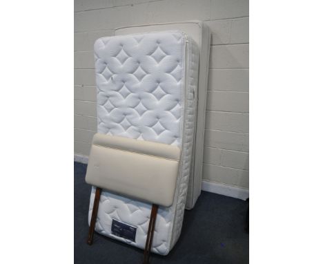 A SILENT NIGHT CHANTILLY MIRAPOCKET 2800 SINGLE DIVAN BED AND MATTRESS, along with a cream leatherette headboard (condition r