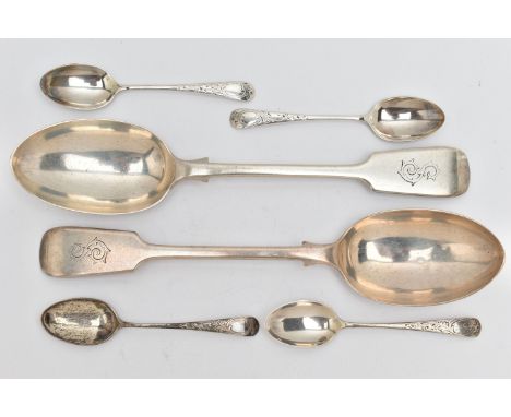 A SMALL PARCEL OF VICTORIAN &amp; EDWARDIAN FLATWARE, comprising a pair of Fiddle pattern tablespoons, engraved initial 'S', 