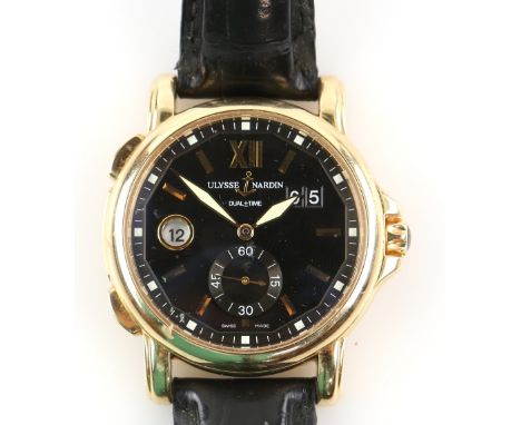 Ulysse Nardin gentleman's  GMT Dual Time wristwatch with, Fixed 18kt rose gold bezel. The signed Black dial with rose gold-to