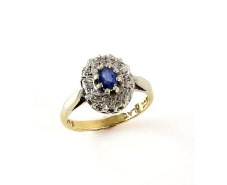 Vintage sapphire and diamond cluster ring, mount stamped 18 ct and platinum, ring size N.      CONDITION18 ct gross weight 3.