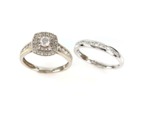 Diamond ring and matching wedding band, both set with round brilliant cut diamonds mounted in 18 ct white gold, and ring size