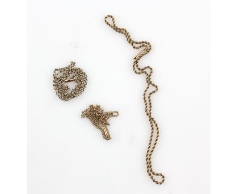 Gold jewellery, including three antique chain two with barrel clasps,  two later chains, Edwardian seed pearl set bangle and 