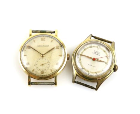 Jaeger Le Coultre gentleman's Gold dress watch, the enamel signed dials with Arabic numeral and baton hour markers, subsidiar