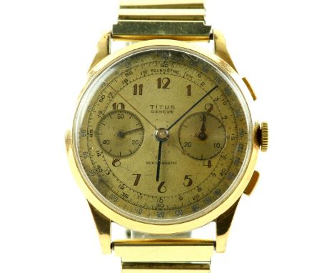 A 1950's Titus gentleman's chronograph wristwatch,in yellow metal case, the signed white dial marked non magnetic , with hour