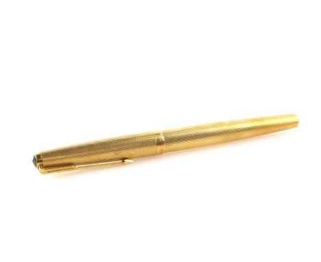 Vintage gold parker 61 pen with engine turned decoration, marks for Parker, made in England and hallmarked London 1968  .    