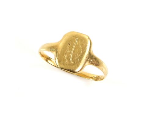 Mixed group of gold items, Late Victorian signet ring, engraved monogram on rectangular head, ring size W, seed pearl set pen