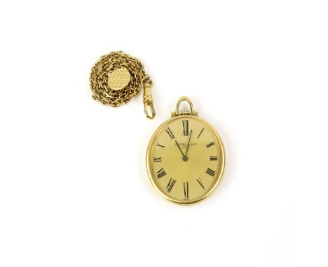 A Chopard open face pocket watch, the gold case of oval outline, the signed champagne dial with Roman numeral hour markers,  