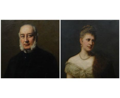 NINETEENTH CENTURY BRITISH SCHOOL oil on canvas, a pair - half portrait of Henry Hussey Vivian Bart MP, inscribed verso with 