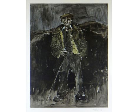 SIR KYFFIN WILLIAMS RA colour artist proof print - full standing portrait of Hugh Rowlands with stick, signed fully in pencil