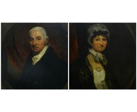 NINETEENTH CENTURY BRITISH SCHOOL oil on canvases, a pair - half portrait of Betsy Vivian (nee Cranch) and husband John Vivia