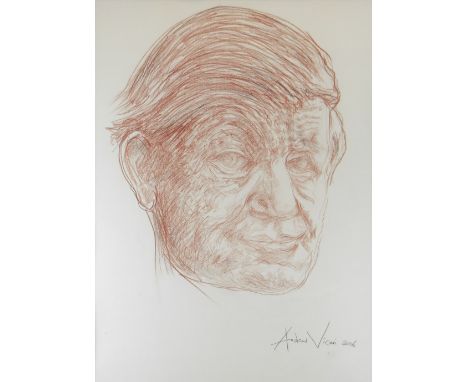 ANDREW VICARI mixed media with pencil - head and shoulders portrait of W H Auden, entitled verso on label with artist's Monac