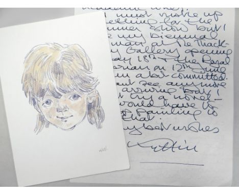 SIR KYFFIN WILLIAMS RA handwritten duplex letter on the artist's headed paper - personal letter from 1993 addressed 'Dear Mar