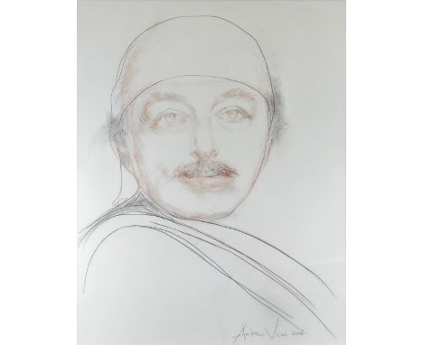 ANDREW VICARI mixed media with pencil - head and shoulders portrait of Tennessee Williams, entitled verso on label with artis