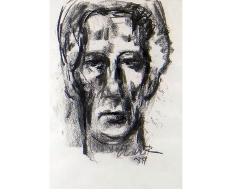 WILL ROBERTS charcoal - self portrait, entitled verso and dated 1989, signed, 40 x 28cms