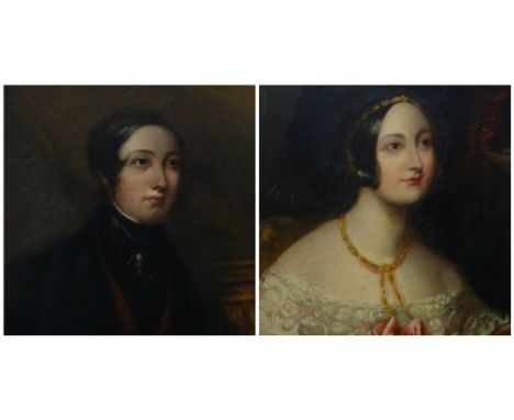 NINETEENTH CENTURY BRITISH SCHOOL oil on canvases, a pair - head and shoulders portrait of a young man and young lady, labels