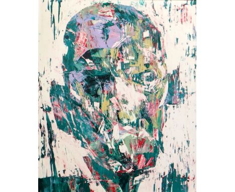 JOSH BOWE acrylic on vinyl sheet - semi-abstract portrait, entitled verso 'I've Always Found the Notion of False Dichotomy Co