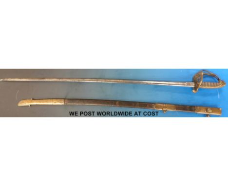 A Victorian 1845 pattern infantry officer's sword in scabbard