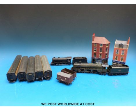 Two 00 gauge locomotives, one by Bachmann and one kit built, together with various carriages and accessories