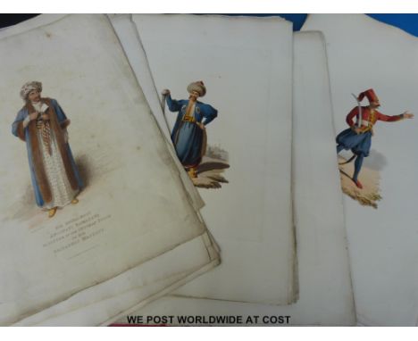 A collection of approximately 30 coloured engravings of Turkish army personnel, the majority of the plates with their corresp
