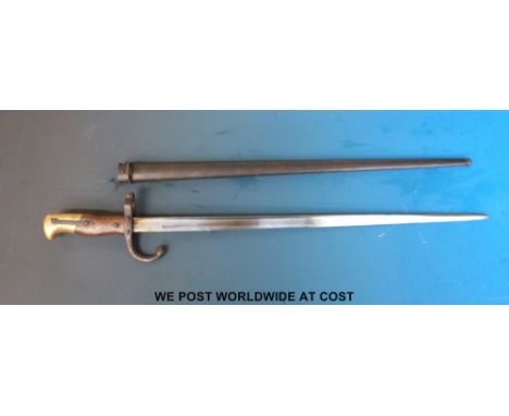 A French model 1874 epee bayonet in scabbard, 53cm blade 