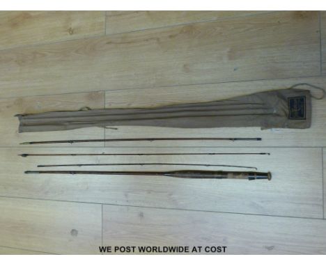 A vintage three piece cane rod, maker's mark rubbed but in a John Macpherson of Inverness rod bag 