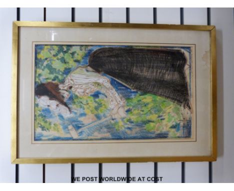 A gouache of an Edwardian lady playing croquet signed indistinctly to the bottom left and right (54 x 31cm)  