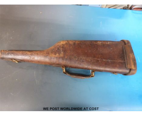 A vintage leather leg of mutton gun case with B W initial