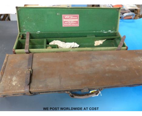 A vintage canvas and leather fitted shotgun case with label W W Greener on inner lid together with a similar unnamed example