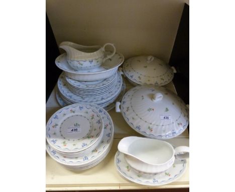 A six place setting Royal Worcester dinner service in Ribbons and Bows pattern including gravy boats, tureens etc 