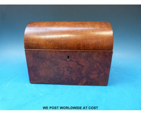 A burr walnut dome topped tea caddy