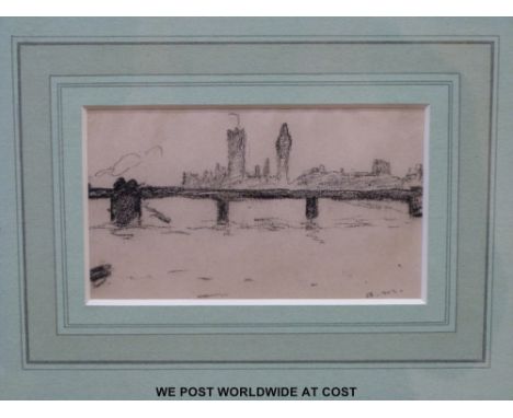 Albert Marquet (1875 - 1947) charcoal sketch 'View of London'  signed A.M lower right with label verso; together with letter 