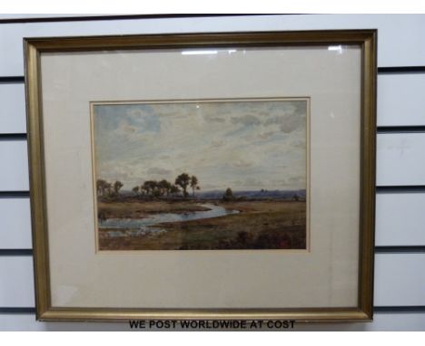 K. Goodwin (1873-1893): Watercolour, river landscape monogrammed with paper label to reverse  (24 x 34cm)  