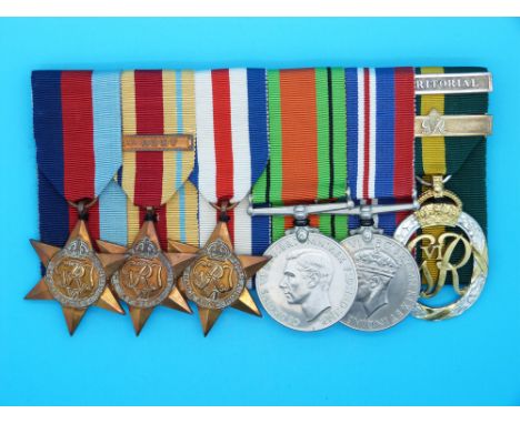 A WW2 medal group awarded to Major A.F.Flatow 45R Tanks, comprising 1939-45 Star, Africa Star with 8th Army clasp, France and