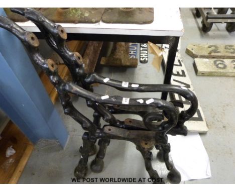 A set of three Midland Railway tree branch or twig design bench ends, ex Stonehouse, Bristol Road Station