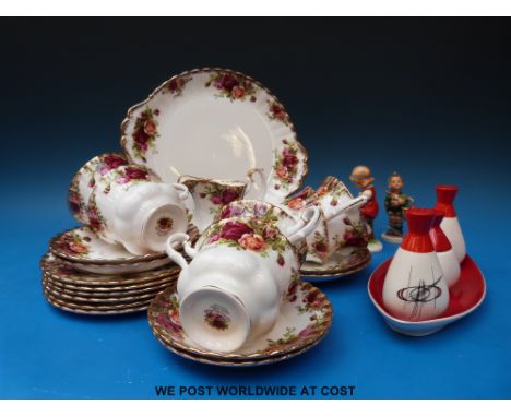 A retro 1970s Carltonware cruet on stand, Goebel figural tableau, a Hummel figure and a small parcel of Royal Albert "Old Cou