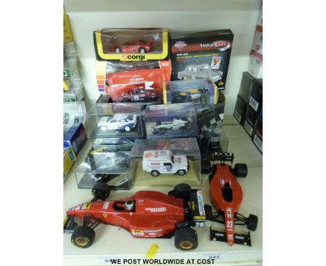 Fifteen die cast motorsport cars, various makers, includes 1/18 scale Ayrton Senna Williams